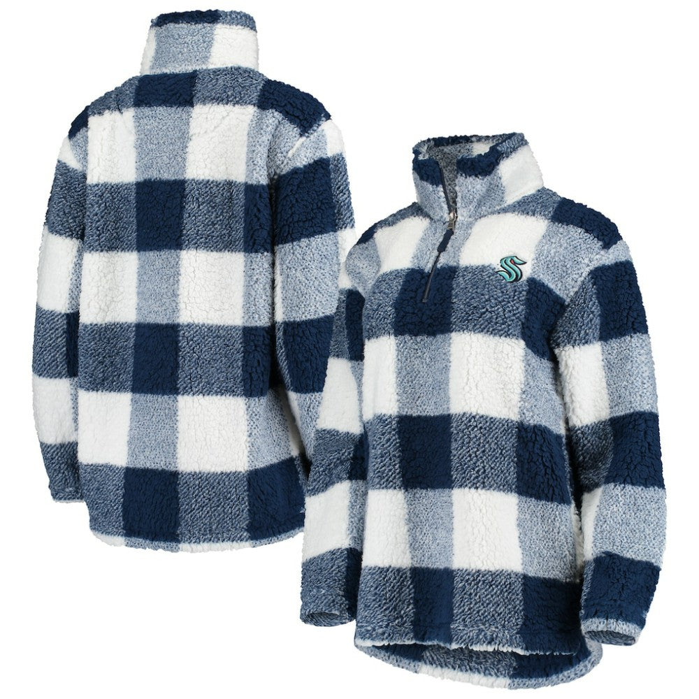 Seattle Kraken G-III 4Her by Carl Banks Women's Plaid Sherpa Quarter-Zip Jacket Deep Sea Blue/White