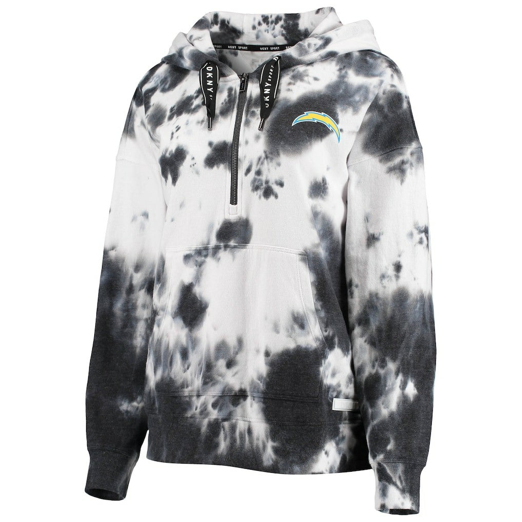 Los Angeles Chargers DKNY Sport Women's Dakota Oversized Tie-Dye Half-Zip Hoodie White/Black - NFL