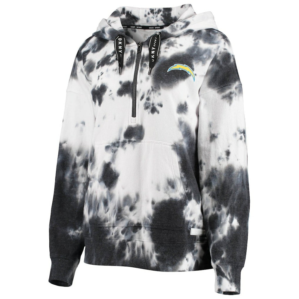 Los Angeles Chargers DKNY Sport Women's Dakota Oversized Tie-Dye Half-Zip Hoodie White/Black - NFL