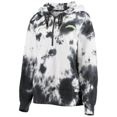 Los Angeles Chargers DKNY Sport Women's Dakota Oversized Tie-Dye Half-Zip Hoodie White/Black - NFL