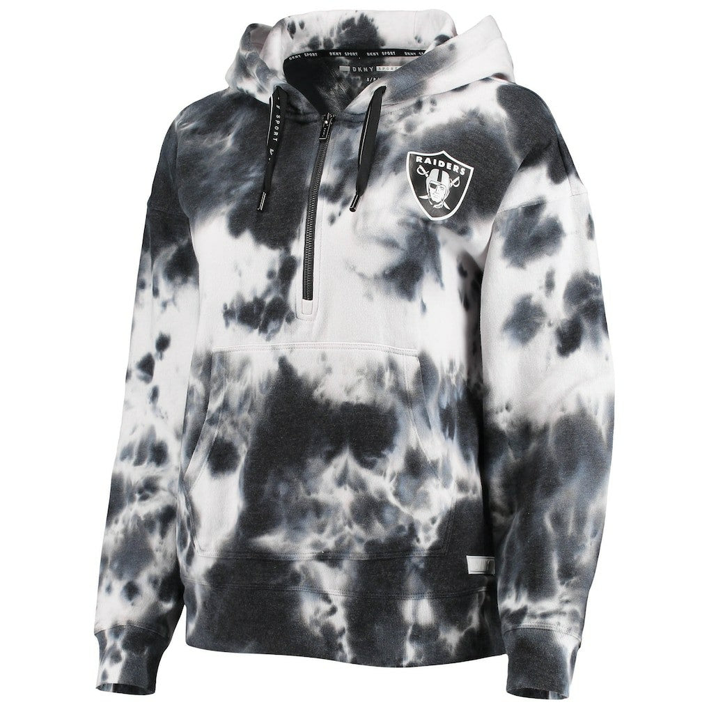 Las Vegas Raiders DKNY Sport Women's Dakota Oversized Tie-Dye Half-Zip Hoodie White/Black - NFL
