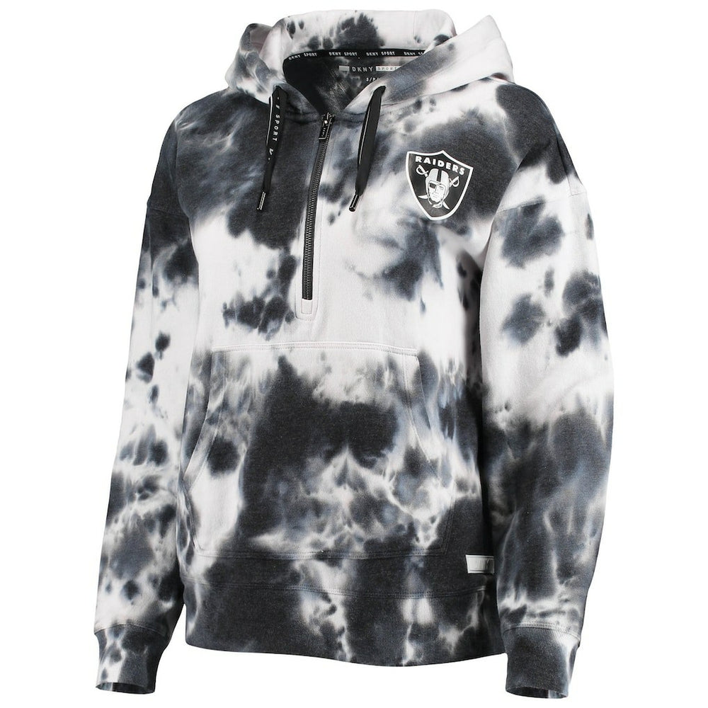 Las Vegas Raiders DKNY Sport Women's Dakota Oversized Tie-Dye Half-Zip Hoodie White/Black - NFL