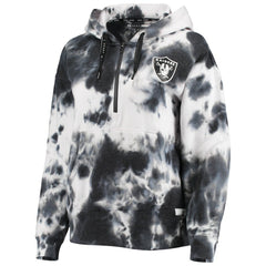 Las Vegas Raiders DKNY Sport Women's Dakota Oversized Tie-Dye Half-Zip Hoodie White/Black - NFL