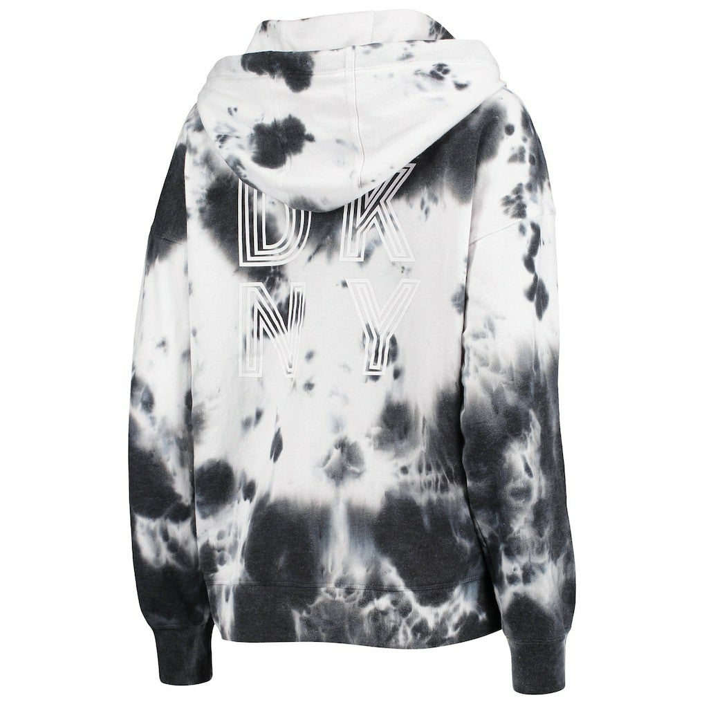Las Vegas Raiders DKNY Sport Women's Dakota Oversized Tie-Dye Half-Zip Hoodie White/Black - NFL