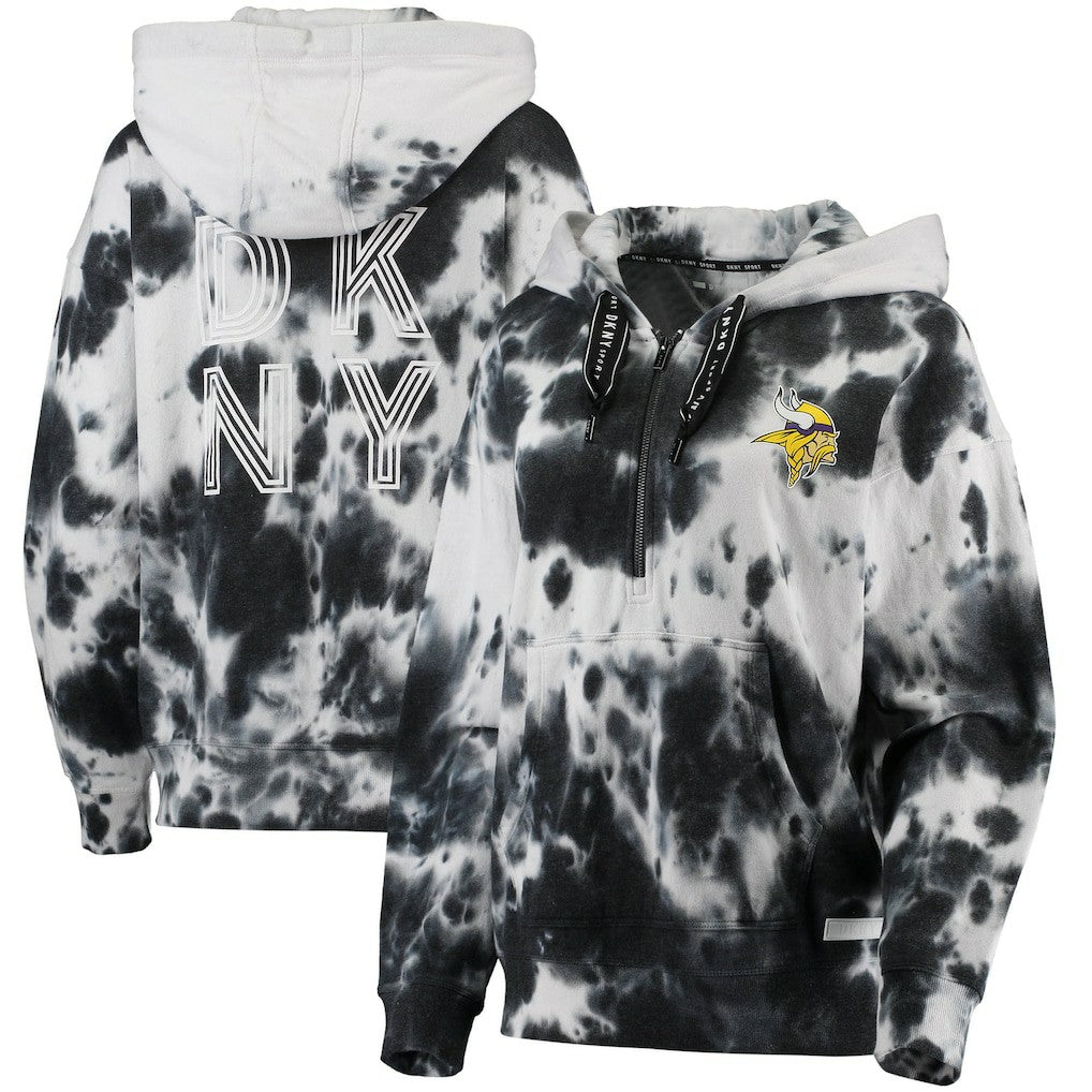 Minnesota Vikings DKNY Sport Women's Dakota Oversized Tie-Dye Half-Zip Hoodie White/Black - NFL