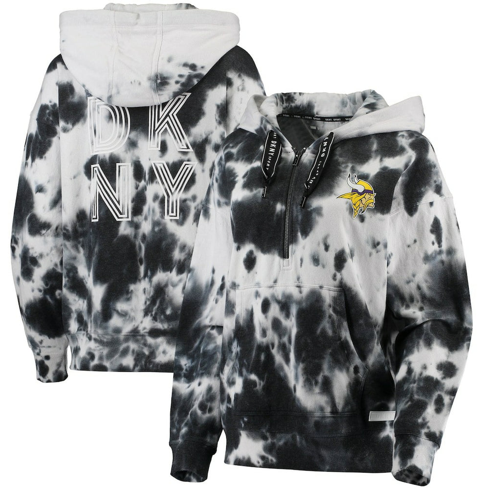 Minnesota Vikings DKNY Sport Women's Dakota Oversized Tie-Dye Half-Zip Hoodie White/Black - NFL