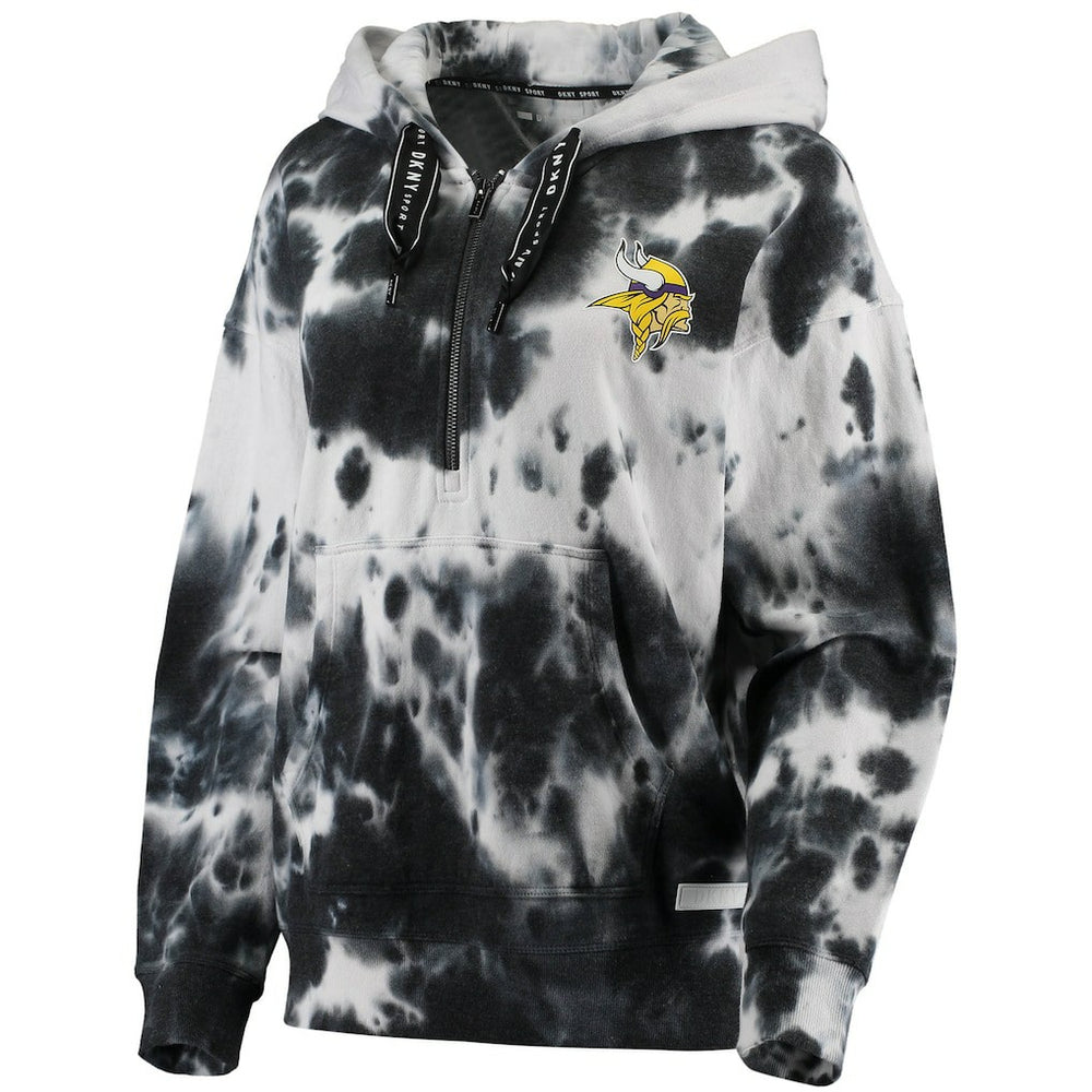Minnesota Vikings DKNY Sport Women's Dakota Oversized Tie-Dye Half-Zip Hoodie White/Black - NFL