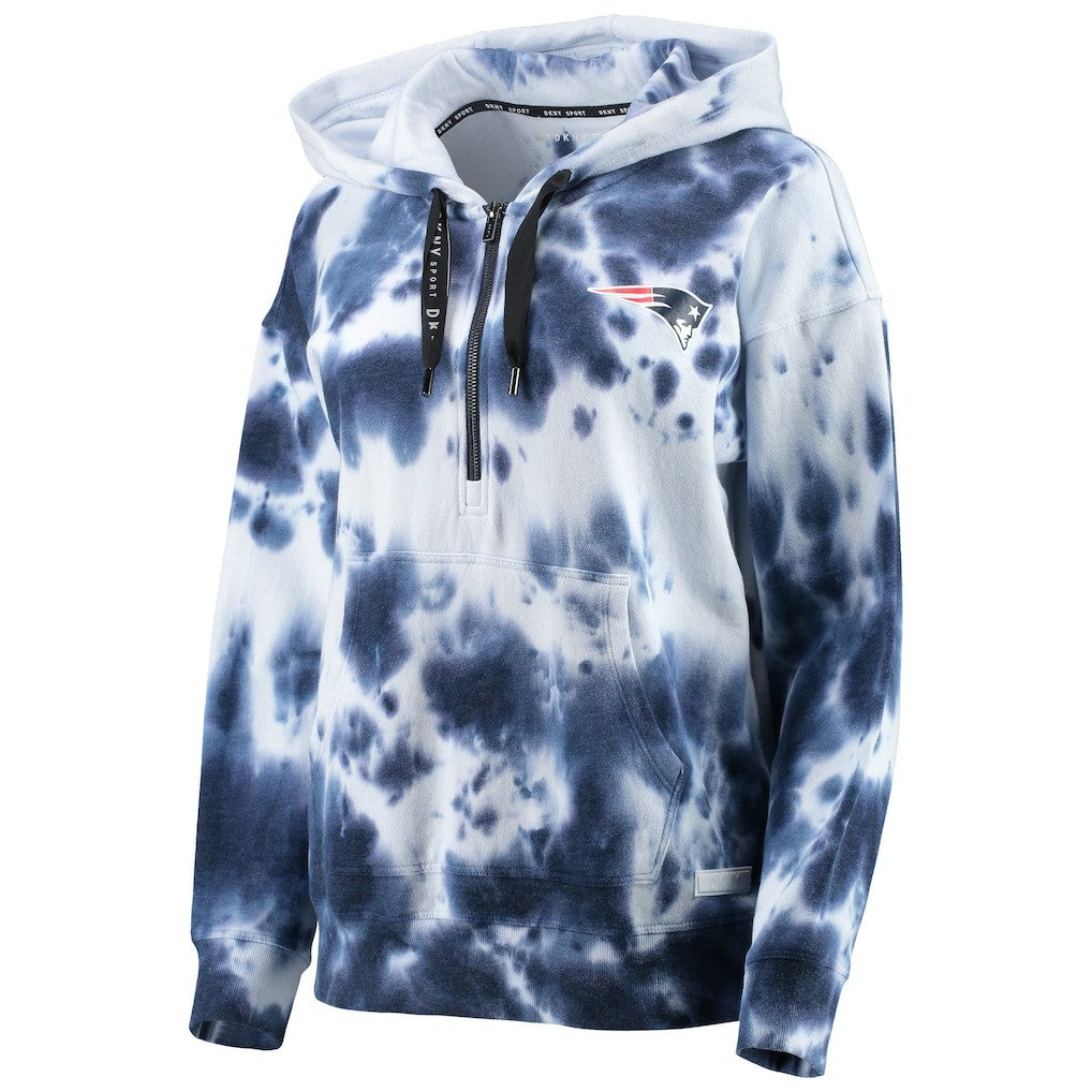 New England Patriots DKNY Sport Women's Dakota Oversized Tie-Dye Half-Zip Hoodie White/Navy - NFL
