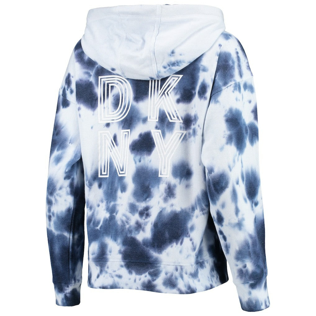 New England Patriots DKNY Sport Women's Dakota Oversized Tie-Dye Half-Zip Hoodie White/Navy - NFL