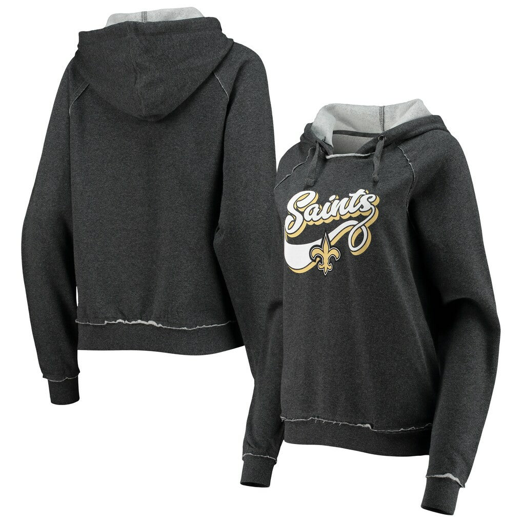 New Orleans Saints New Era Women's Script Fleece Raglan Pullover Hoodie Charcoal - NFL