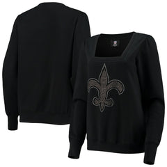 New Orleans Saints Cuce Women's Winners Square Neck Pullover Sweatshirt Black - NFL