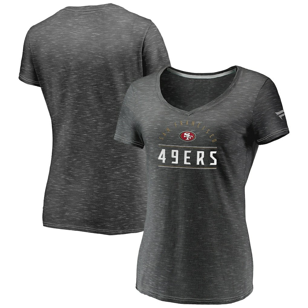San Francisco 49ers Women's League Leader Space Dye V-Neck T-Shirt Charcoal - Fanatics