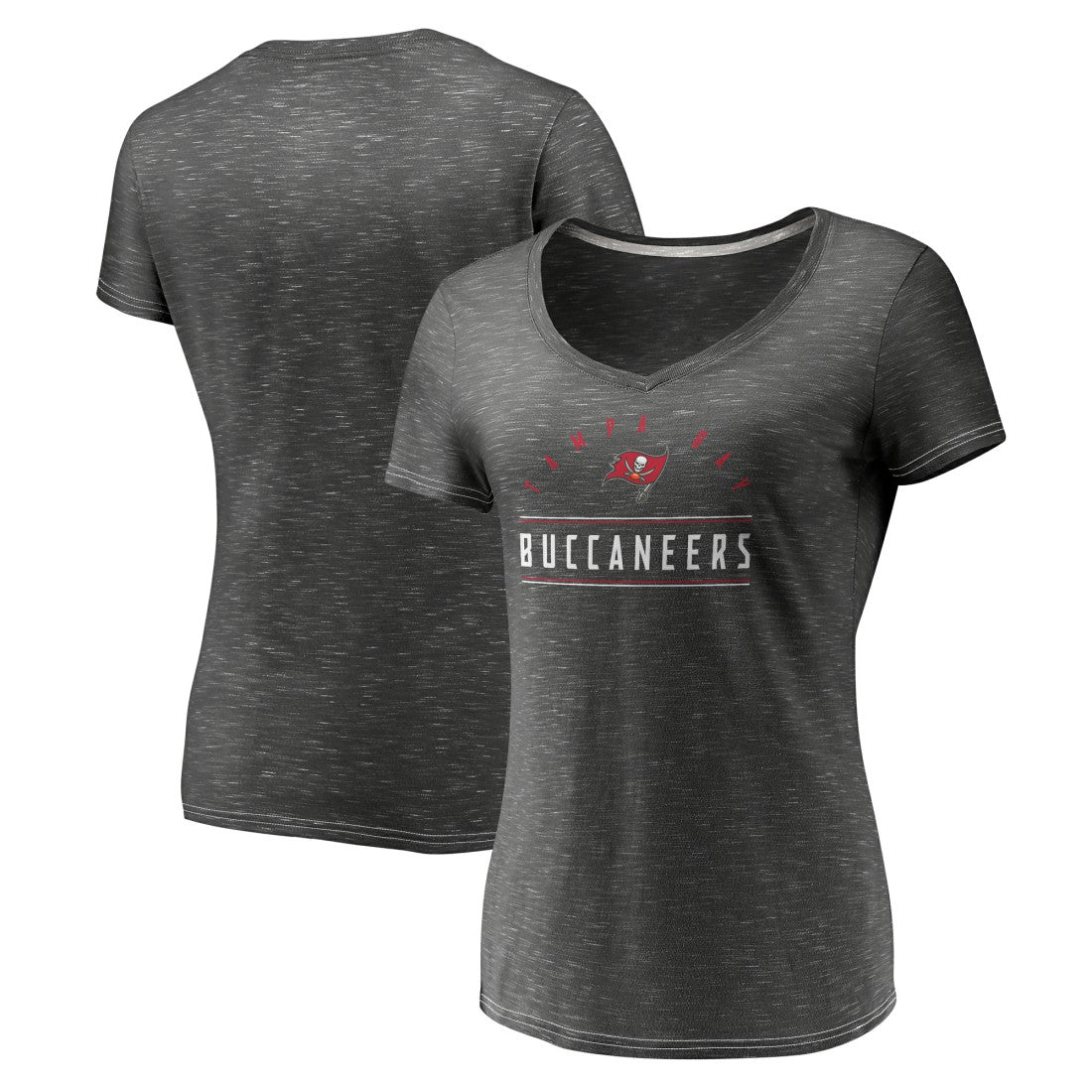 Tampa Bay Buccaneers Women's League Leader Space Dye V-Neck T-Shirt Charcoal - Fanatics