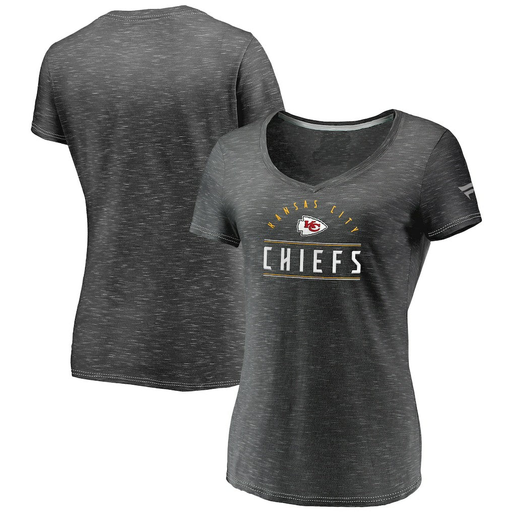 Kansas City Chiefs Women's League Leader Space Dye V-Neck T-Shirt Charcoal - Fanatics