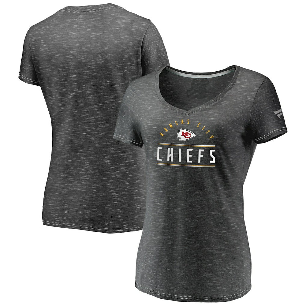 Kansas City Chiefs Women's League Leader Space Dye V-Neck T-Shirt Charcoal - Fanatics