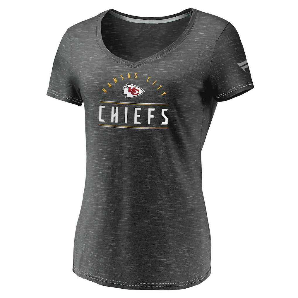 Kansas City Chiefs Women's League Leader Space Dye V-Neck T-Shirt Charcoal - Fanatics