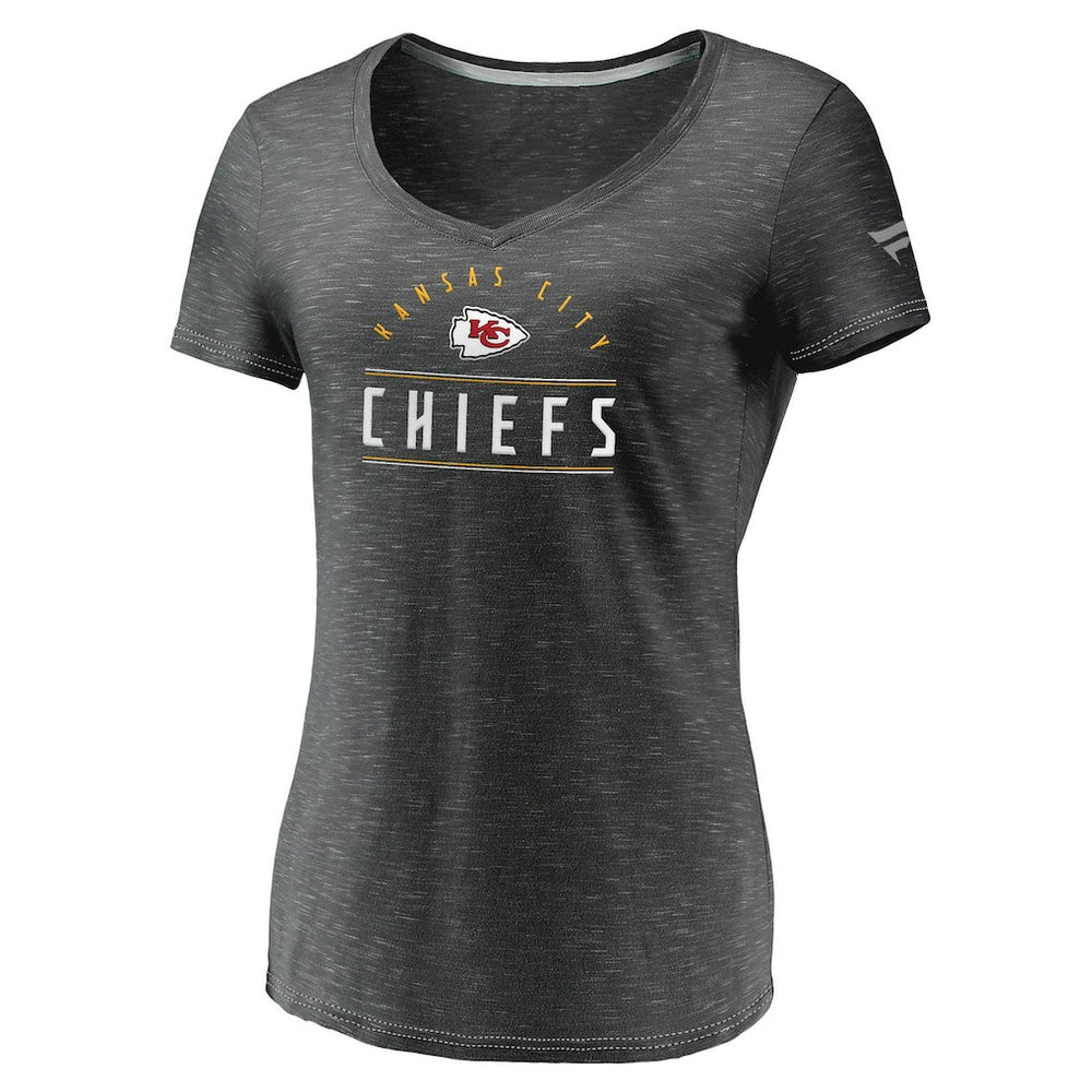 Kansas City Chiefs Women's League Leader Space Dye V-Neck T-Shirt Charcoal - Fanatics
