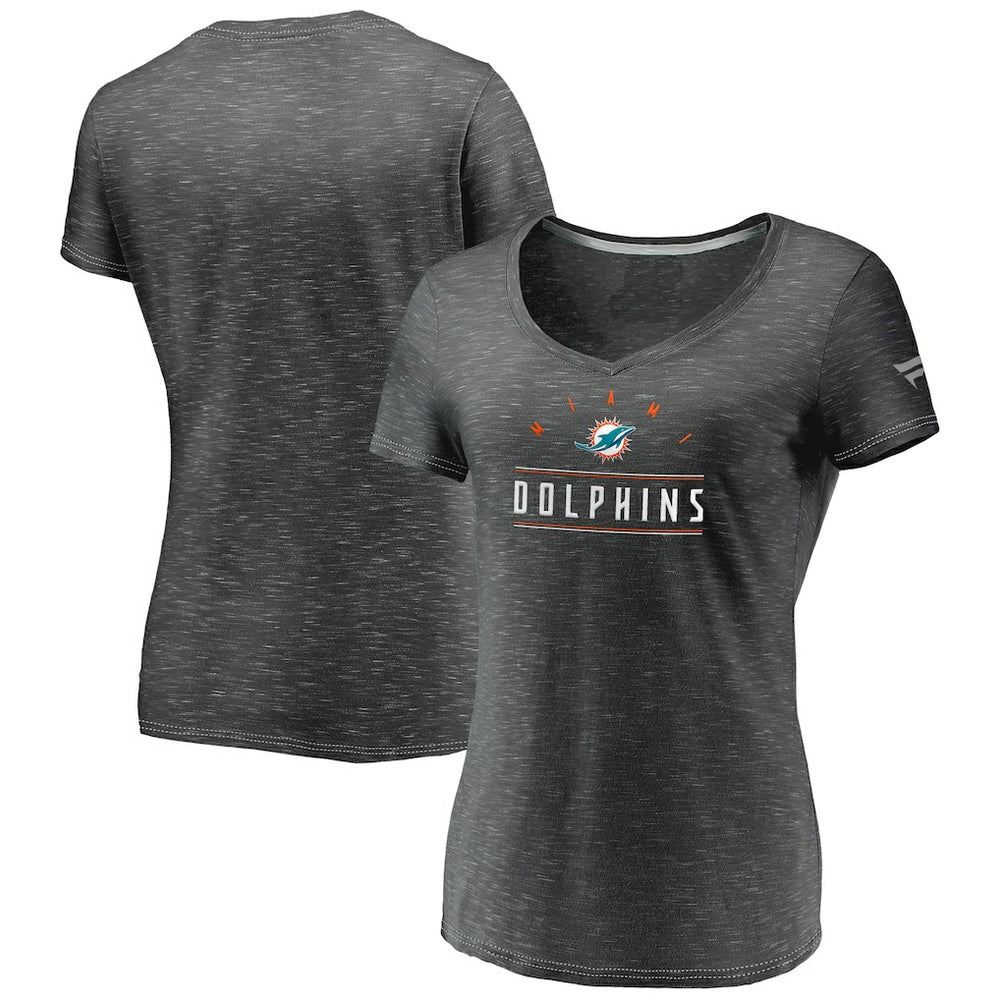 Miami Dolphins Women's League Leader Space Dye V-Neck T-Shirt Charcoal - Fanatics