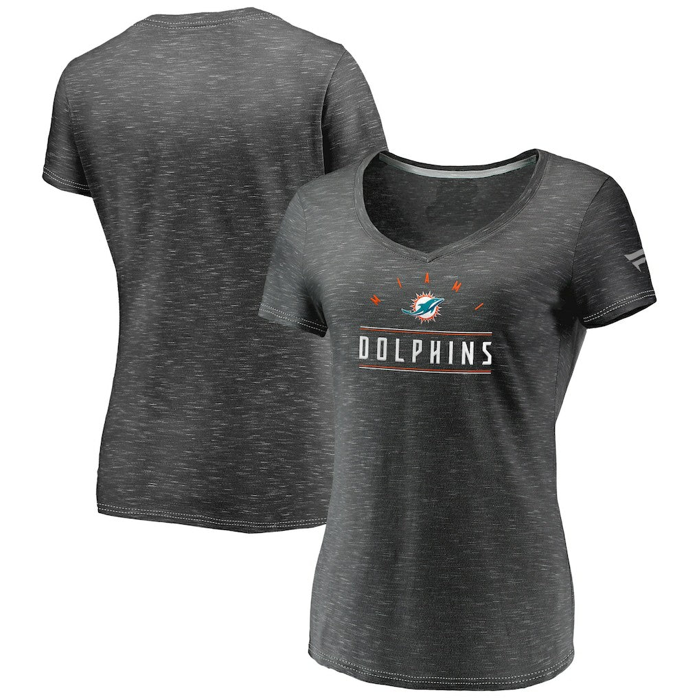 Miami Dolphins Women's League Leader Space Dye V-Neck T-Shirt Charcoal - Fanatics