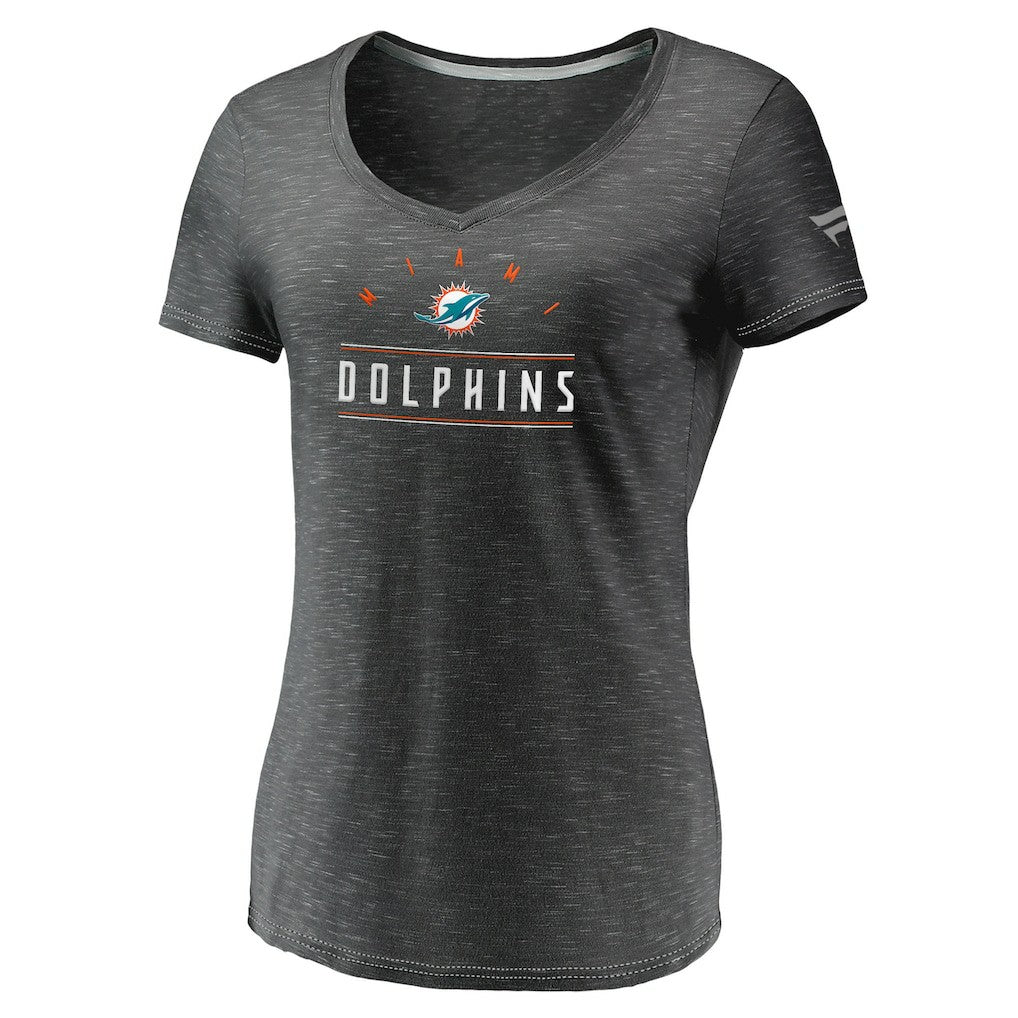 Miami Dolphins Women's League Leader Space Dye V-Neck T-Shirt Charcoal - Fanatics