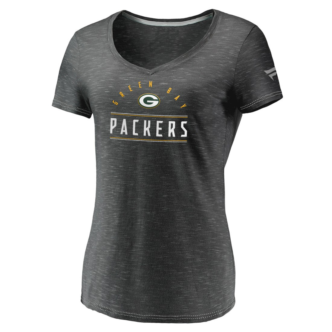 Green Bay Packers Women's League Leader Space Dye V-Neck T-Shirt Charcoal - Fanatics