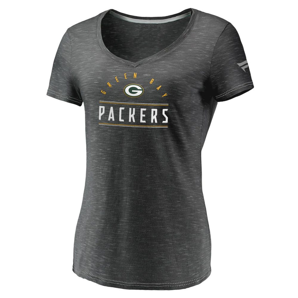 Green Bay Packers Women's League Leader Space Dye V-Neck T-Shirt Charcoal - Fanatics
