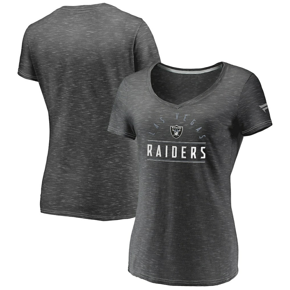Las Vegas Raiders Women's League Leader Space Dye V-Neck T-Shirt Charcoal - Fanatics