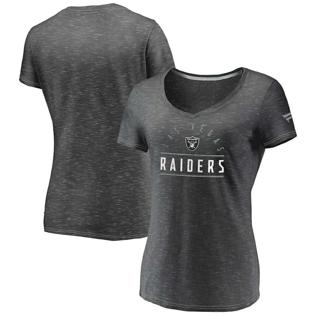 Las Vegas Raiders Women's League Leader Space Dye V-Neck T-Shirt Charcoal - Fanatics