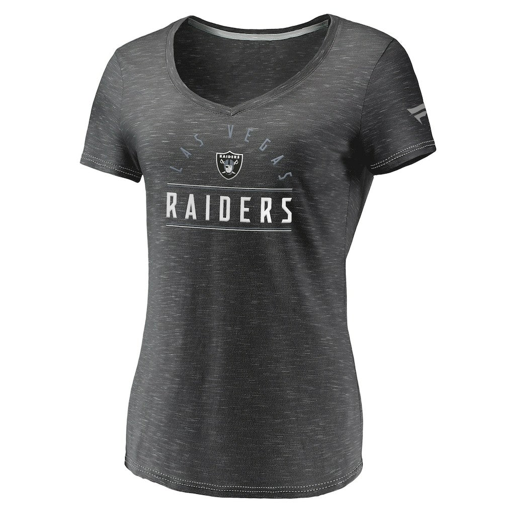 Las Vegas Raiders Women's League Leader Space Dye V-Neck T-Shirt Charcoal - Fanatics