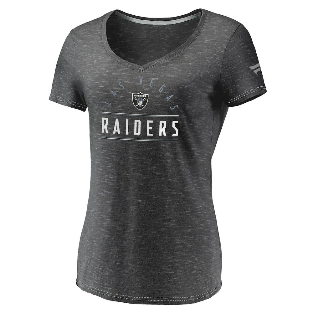 Las Vegas Raiders Women's League Leader Space Dye V-Neck T-Shirt Charcoal - Fanatics