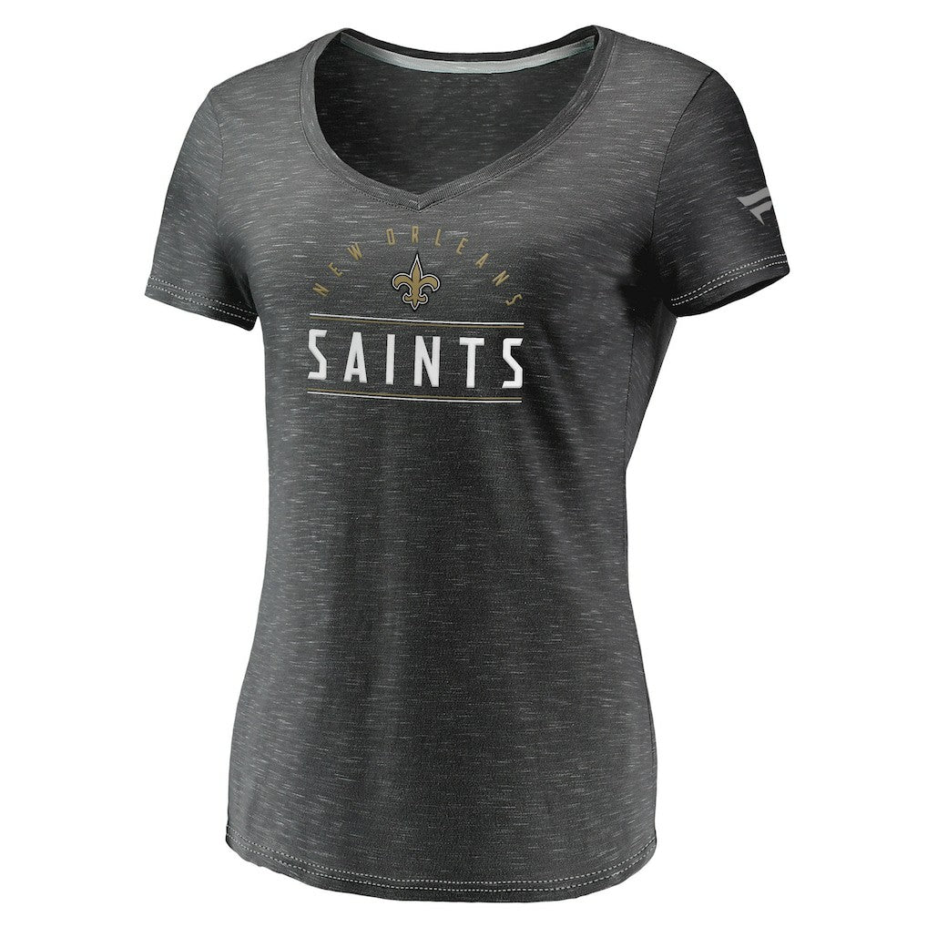 New Orleans Saints Women's League Leader Space Dye V-Neck T-Shirt Charcoal - Fanatics