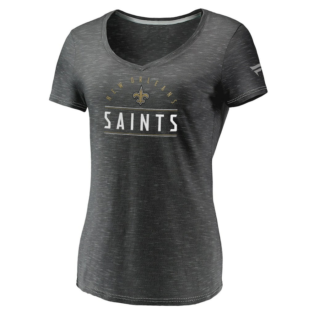 New Orleans Saints Women's League Leader Space Dye V-Neck T-Shirt Charcoal - Fanatics