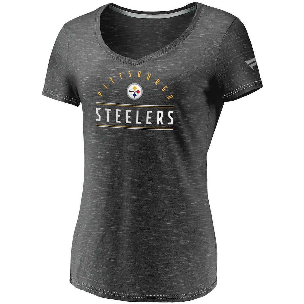 Pittsburgh Steelers Women's League Leader Space Dye V-Neck T-Shirt Charcoal - Fanatics
