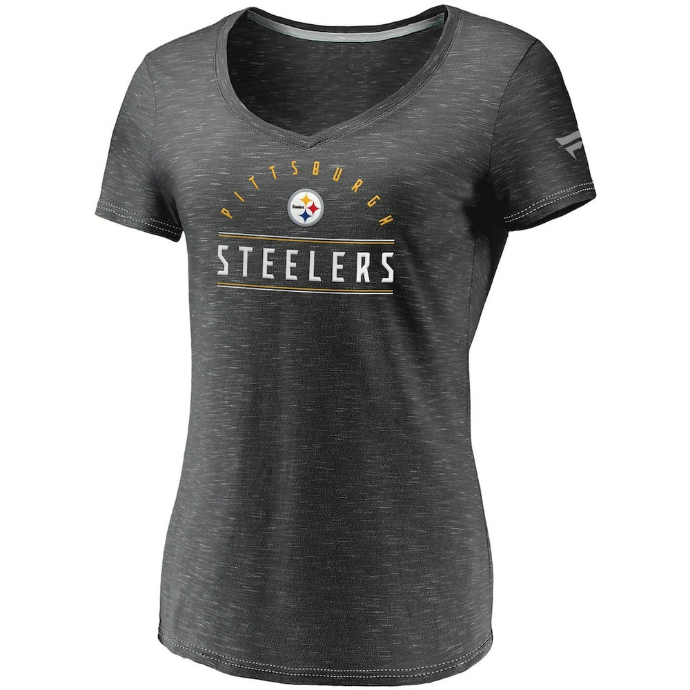 Pittsburgh Steelers Women's League Leader Space Dye V-Neck T-Shirt Charcoal - Fanatics