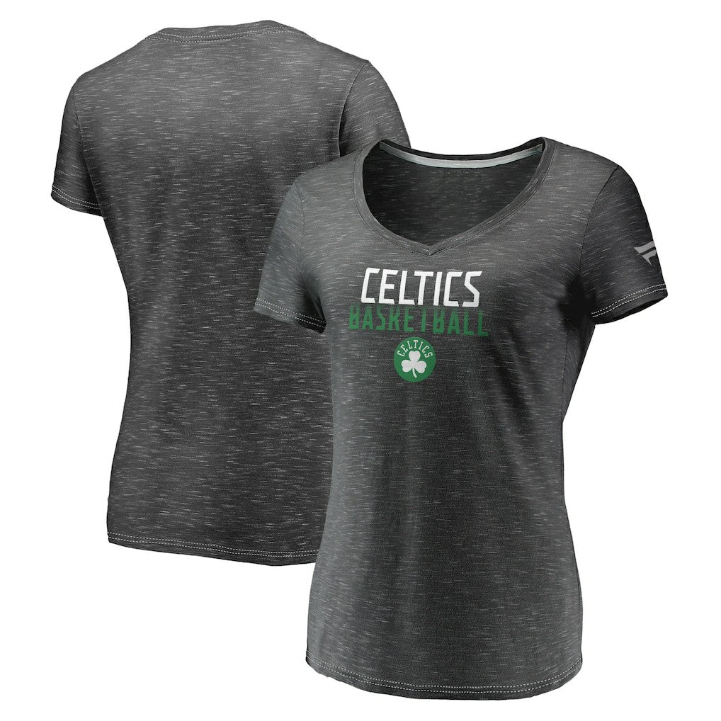 Fanatics - Boston Celtics Women's Double-Fade Space-Dye V-Neck T-Shirt - Charcoal