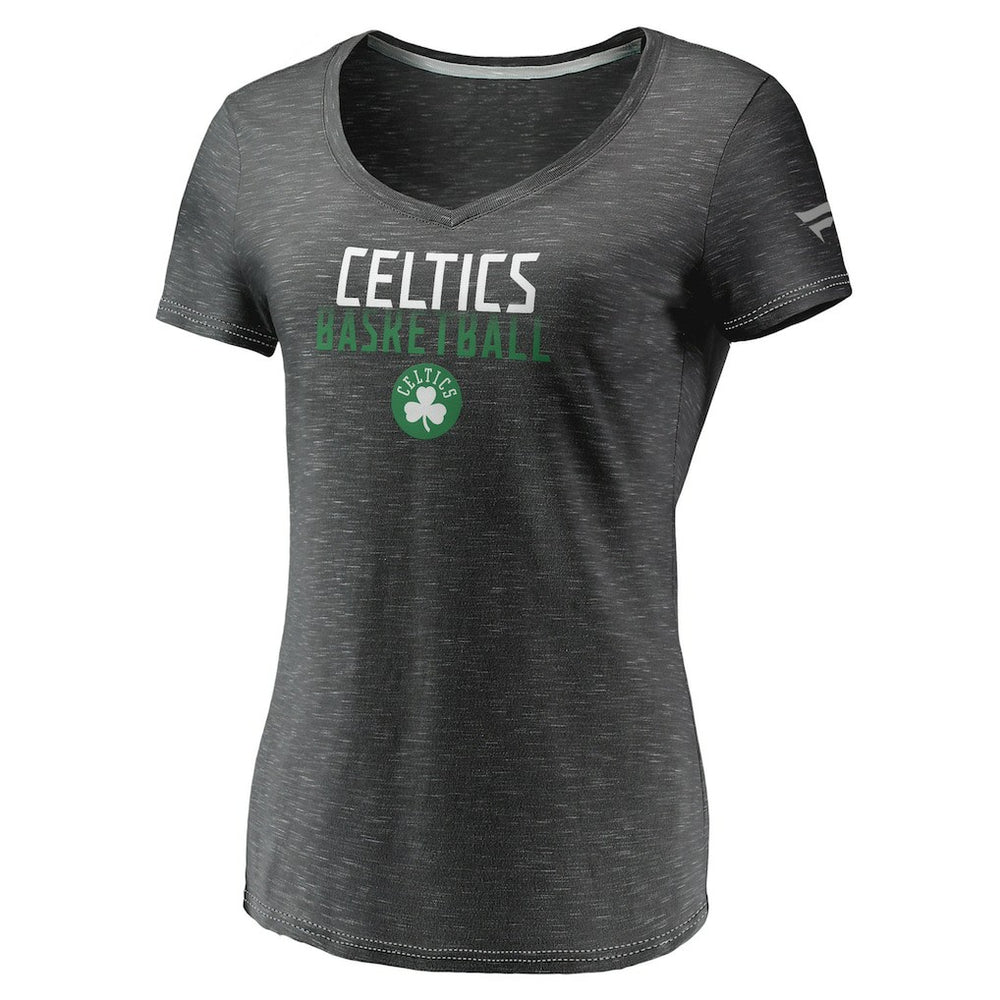 Fanatics - Boston Celtics Women's Double-Fade Space-Dye V-Neck T-Shirt - Charcoal