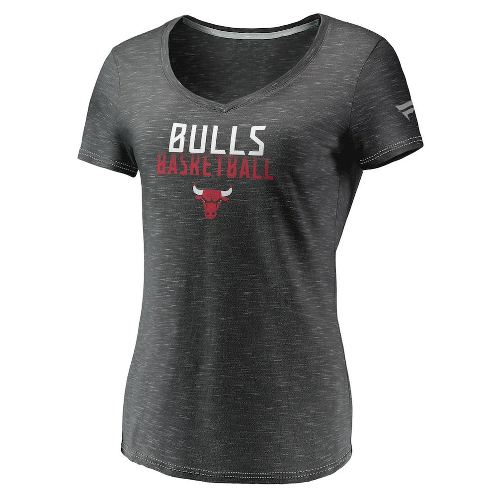 Fanatics - Chicago Bulls Women's Double-Fade Space-Dye V-Neck T-Shirt - Charcoal