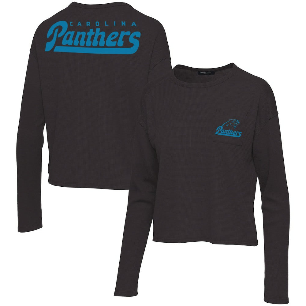 Carolina Panthers Junk Food Women's Pocket Thermal Long Sleeve T-Shirt Black - NFL