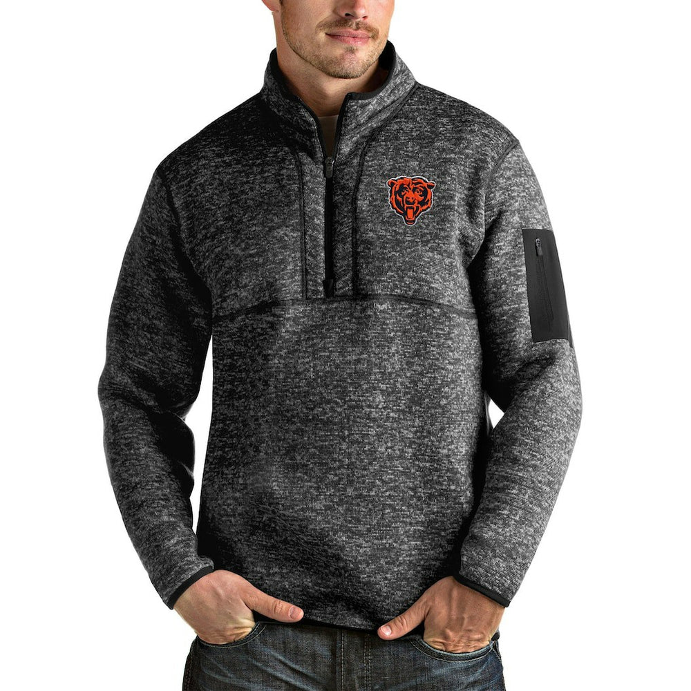 Chicago Bears Antigua Fortune Quarter-Zip Pullover Jacket Heathered Black - NFL