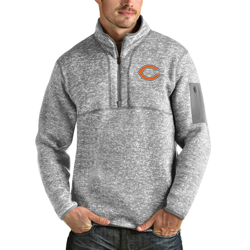 Chicago Bears Antigua Fortune Quarter-Zip Pullover Jacket Heathered Gray - NFL