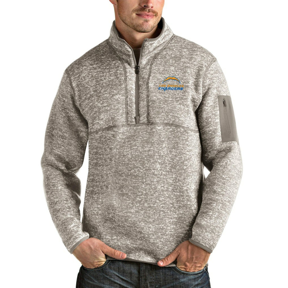 Los Angeles Chargers Antigua Alternate Logo Fortune Quarter-Zip Pullover Jacket Oatmeal - NFL