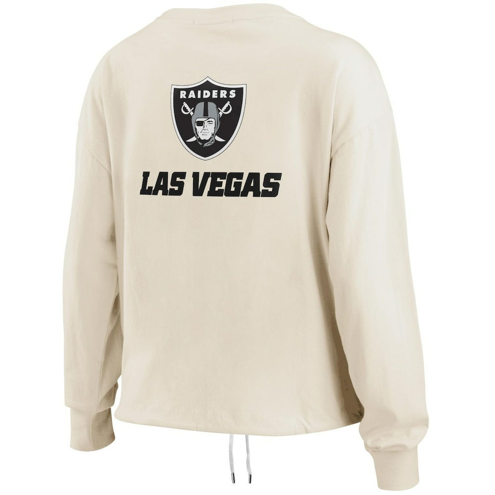 Las Vegas Raiders WEAR by Erin Andrews Women's Long Sleeve Crop Top Shirt Oatmeal - NFL