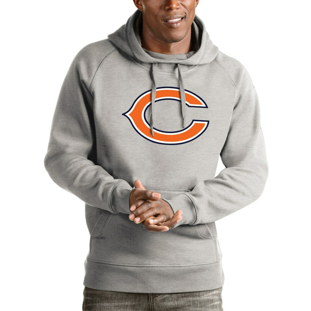 Chicago Bears Antigua Logo Victory Pullover Hoodie Heathered Gray - NFL
