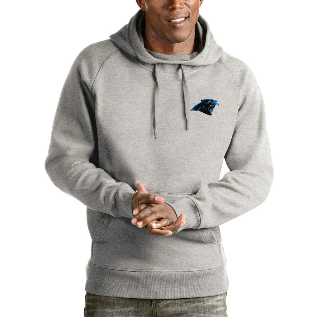 Carolina Panthers Antigua Logo Victory Pullover Hoodie Heathered Gray - NFL