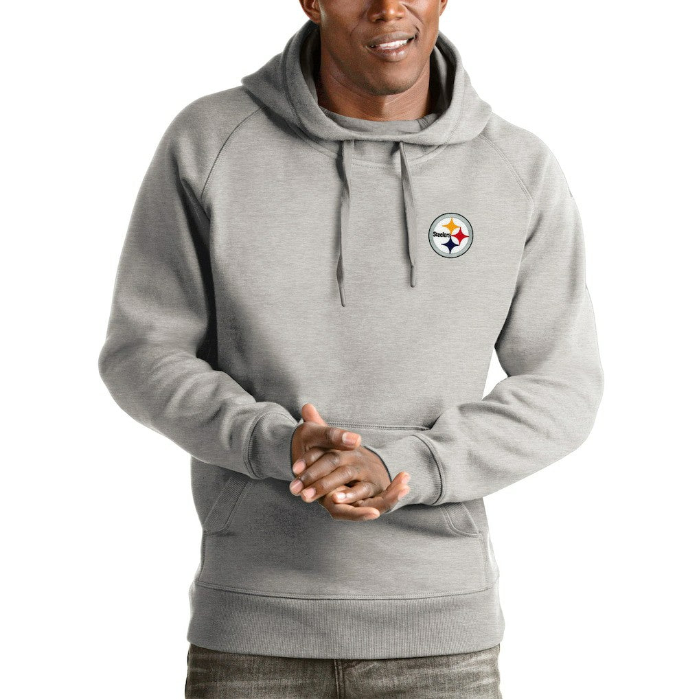 Pittsburgh Steelers Antigua Logo Victory Pullover Hoodie Heathered Gray - NFL