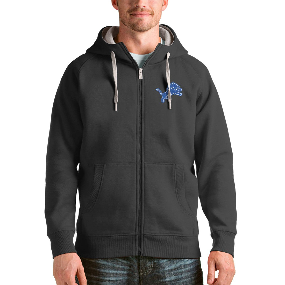 Detroit Lions Antigua Victory Full-Zip Hoodie Charcoal - NFL
