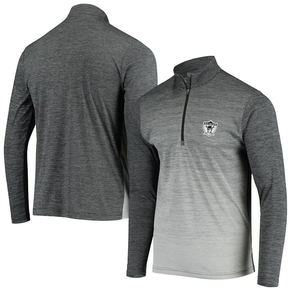 Las Vegas Raiders Antigua Throwback Cycle Quarter-Zip Jacket Black/Heathered Gray - NFL