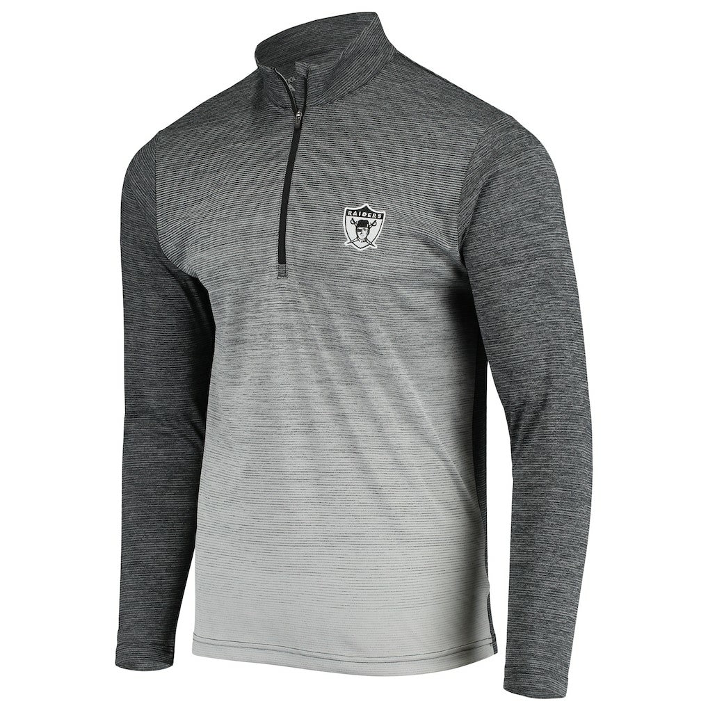 Las Vegas Raiders Antigua Throwback Cycle Quarter-Zip Jacket Black/Heathered Gray - NFL