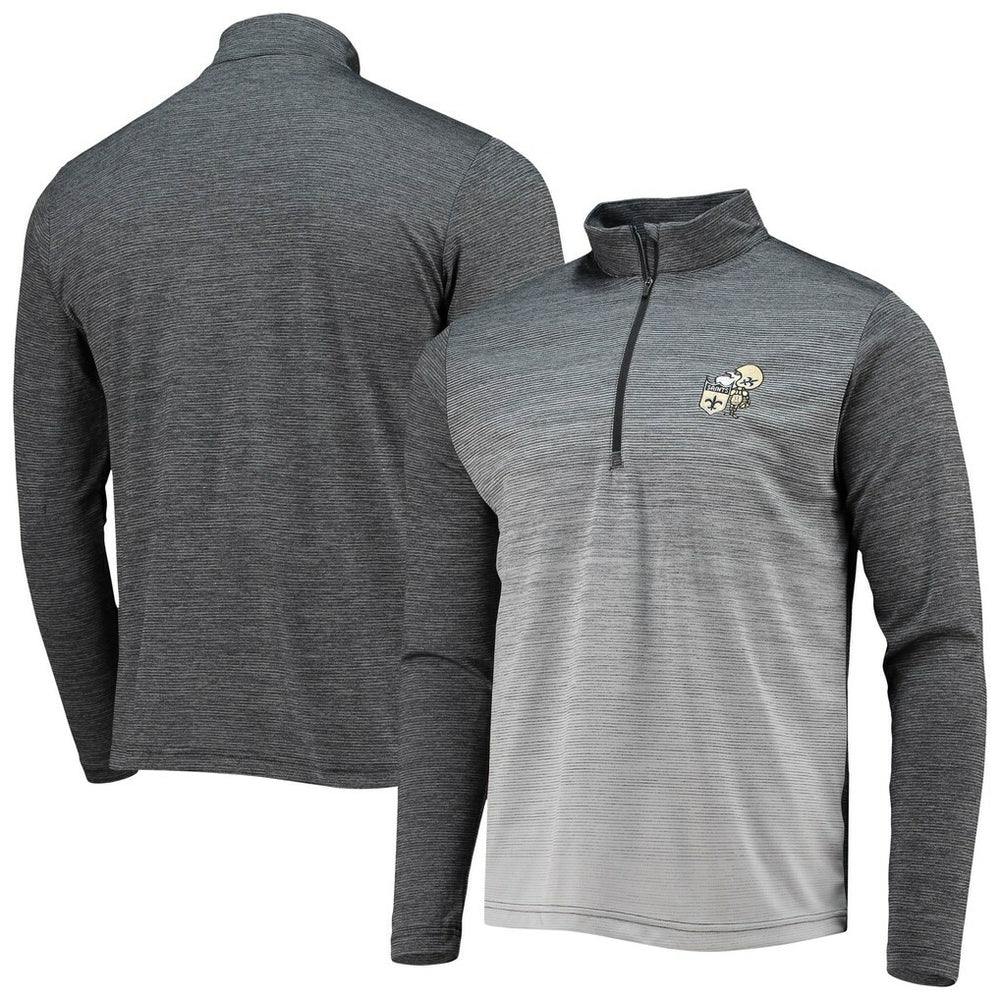New Orleans Saints Antigua Throwback Cycle Quarter-Zip Jacket Black/Heathered Gray - NFL