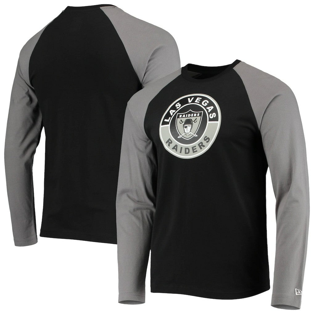 Las Vegas Raiders New Era League Raglan Throwback Long Sleeve T-Shirt Black/Gray - NFL